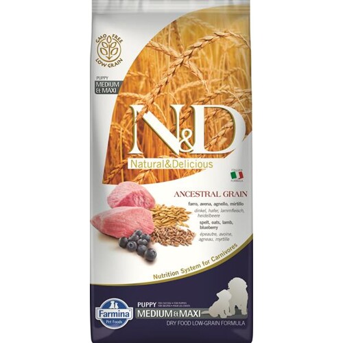 Farmina N&D dog AG puppy medium & maxi, lamb, spelt, oats & blueberry 12 kg