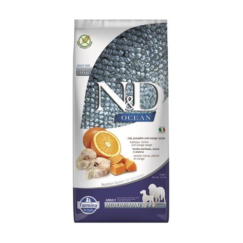 Farmina N&D dog OCEAN PUMPKIN (GF) adult medium & maxi, codfish & orange 12 kg