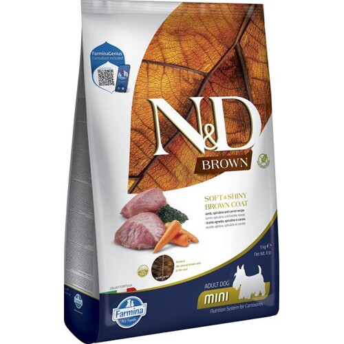 Farmina N&D dog BROWN (GF) adult mini, spirulina & carrot, lamb 5 kg