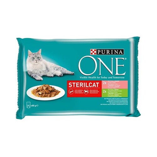 Nestle PURINA ONE cat Multipack Sterilcat mini filetky s morkou a zelenými fazuľkami / s lososom a mrkvou v šťave 4x85g