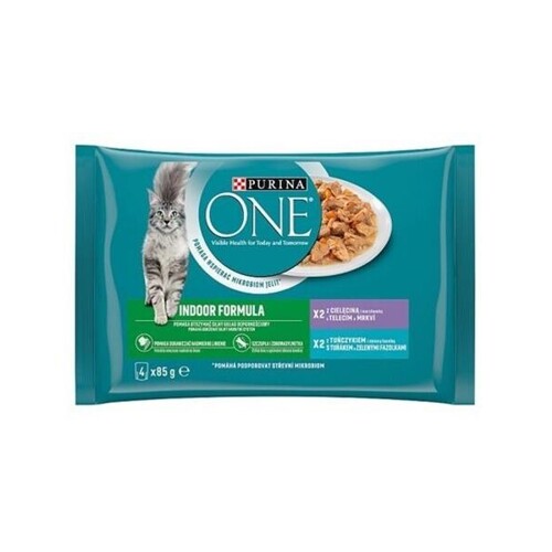 Nestle PURINA ONE cat Multipack Indoor mini filetky s tuniakom a zelenými fazuľkami / s teľacím a mrkvou v šťave NEW 4x85g