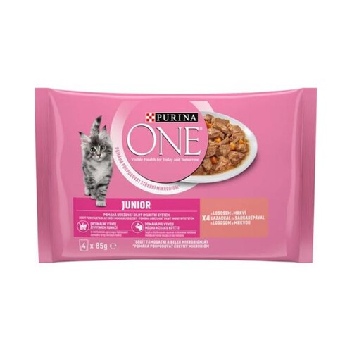Nestlé PURINA ONE cat Junior mini filetky s lososom a mrkvou v šťave 4x85g