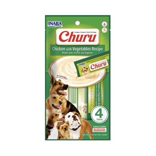 Pamlsok Inaba Churu Pyré dog Kura so zeleninou 4 tuby 56 g