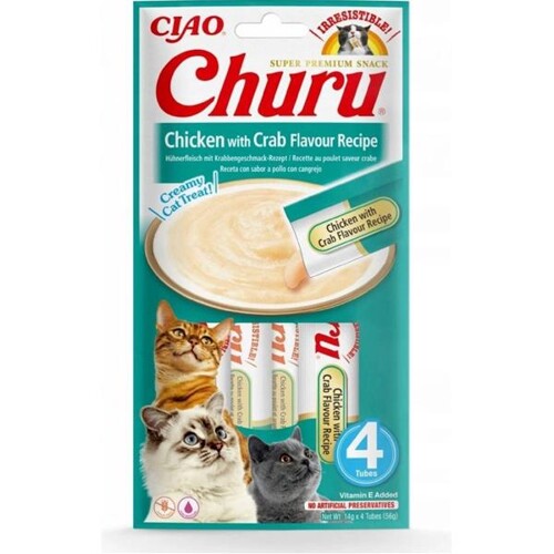 Pamlsok Inaba Churu Pyré cat Kura s krabom 4 tuby 56 g