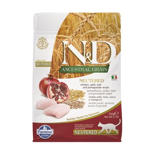 Farmina N&D cat AG adult, neutered, chicken, spelt, oats & pomegranate 0,3 kg