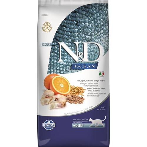 Farmina N&D cat OCEAN (AG) adult, codfish, spelt, oats & orange 5 kg