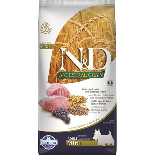 Farmina N&D dog AG adult mini, lamb, spelt, oats & blueberry 7 kg