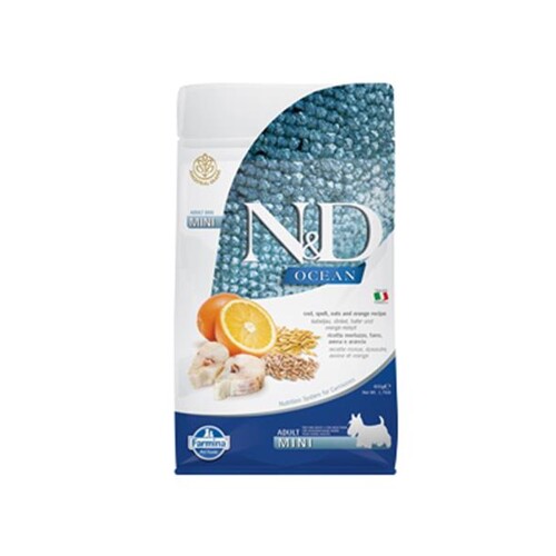 Farmina N&D dog OCEAN (AG) adult mini, codfish, spelt, oats & orange 0,8 kg