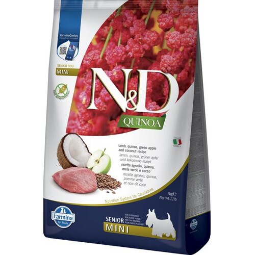 Farmina N&D dog QUINOA (GF) senior mini lamb, green apple and coconut 5 kg