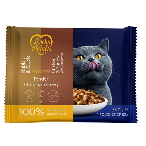 LOVELY HUNTER cat adult serilised KAPSIČKA wet set  4 x 85 g