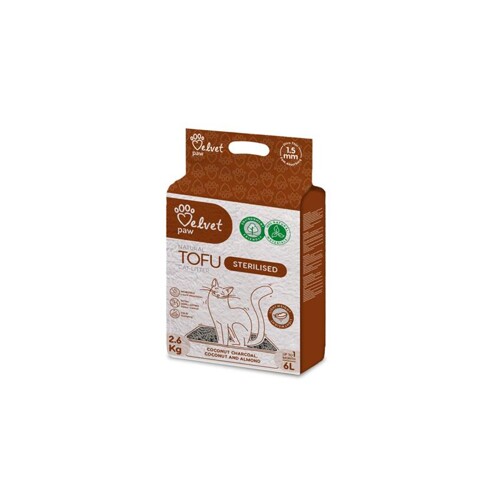 Podstielka pre steriliz.mačky Velvet Paw Tofu s kokos.uhlím, kokos. a mandľovou esenciou  6 l
