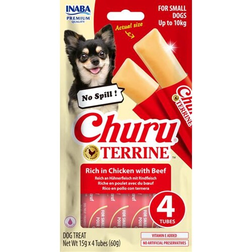Pamlsok Inaba Churu Terrine dog kura s hovädzím 4 x 15 g