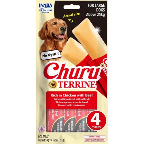Pamlsok Inaba Churu Terrine dog kura s hovädzím 4 x 54 g