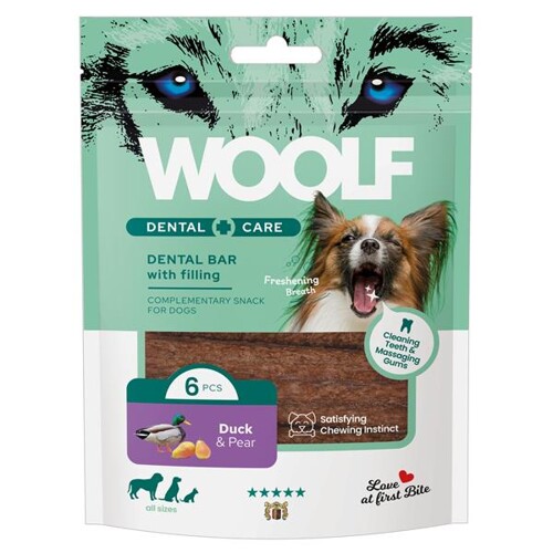 Pamlsok Woolf Dental Care Duck and Pear Bar 108 g