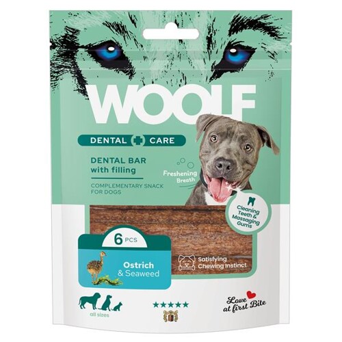 Pamlsok Woolf Dental Care Ostrich and Seaweed Bar 108 g