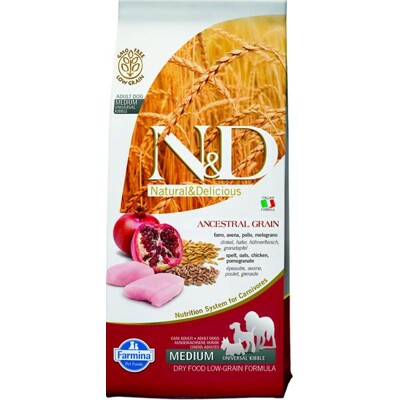 Farmina N&amp;D dog AG adult medium &amp; maxi, chicken, spelt, oats &amp; pomegranate 12 ...