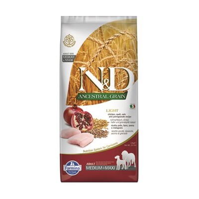 Farmina N&amp;D dog AG adult medium &amp; maxi, light, chicken, spelt, oats &amp; pomegran...