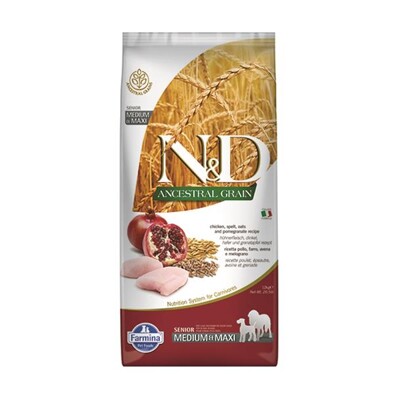 Farmina N&amp;D dog AG senior medium &amp; maxi, chicken, spelt, oats &amp; pomegranate 12...