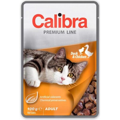 Calibra KAPSIČKA Premium cat Adult Kačka &amp; kura v omáčke 24 x 100 g