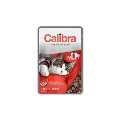 Calibra KAPSIČKA Premium cat Adult Kura &amp; hovädzie v omáčke 24 x 100 g