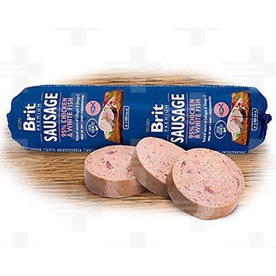 Saláma BRIT dog Chicken &amp; White Fish 800 g