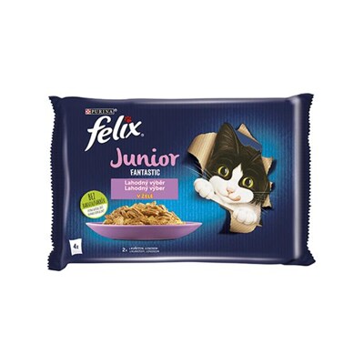 Nestlé FELIX Fantastic cat Multipack junior kura&amp;losos želé kapsička 4x85 g