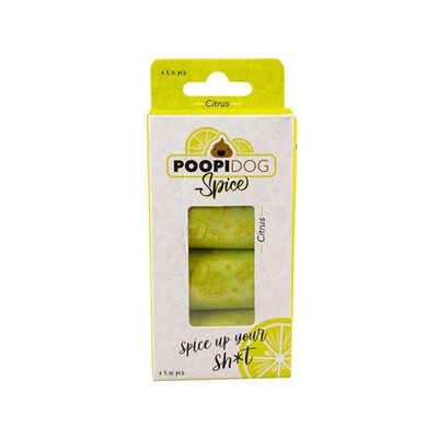 Sáčky DUVO+ na zber psích výkalov s potlačou a vôňou citrusov, bal. 4 ks rolie...