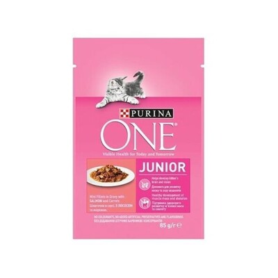Nestlé PURINA ONE cat Junior mini filetky s lososom a mrkvou v šťave 26x85g
