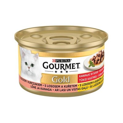 Nestlé GOURMET GOLD cat losos&amp;kura kúsky šťava konz.12x85 g