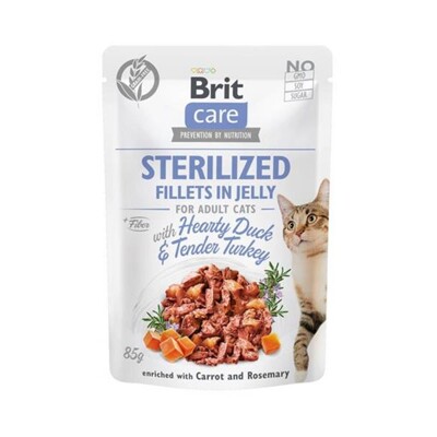 Brit Care cat Kapsička Sterilized Fillets in Jelly with Hearty Duck &amp; Tender T...