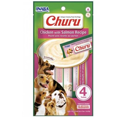 Pamlsok Inaba Churu Pyré dog Kura s lososom 4 tuby 56 g