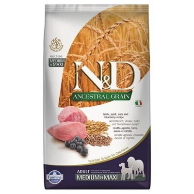 Farmina N&amp;D dog AG adult medium &amp; maxi, lamb, spelt, oats &amp; blueberry 12 kg