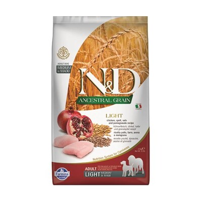 Farmina N&amp;D dog AG adult medium &amp; maxi, light, chicken, spelt, oats &amp; pomegran...