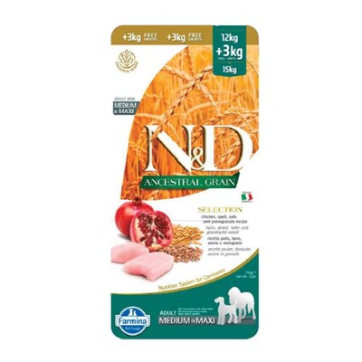 Farmina N&amp;D dog AG SELECTION adult medium &amp; maxi, chicken, spelt, oats &amp; pomeg...