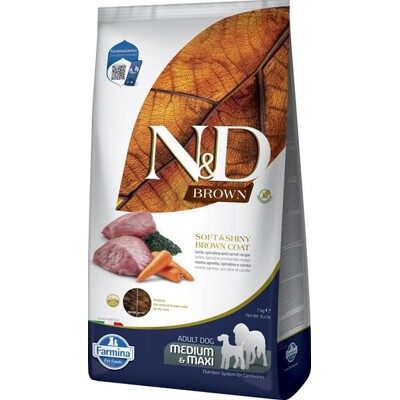 Farmina N&amp;D dog BROWN (GF) adult med/max, spirulina &amp; carrot, lamb 7 kg