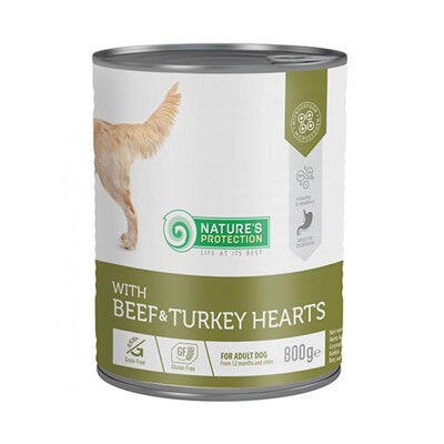 Natures P KONZERVA dog adult Beaf &amp; Turkey hearts 800 g