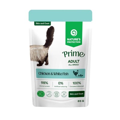 Natures P Prime KAPSIČKA cat adult skin&amp;coat chicken&amp;white fish 85 g