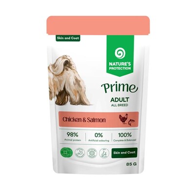 Natures P Prime KAPSIČKA dog adult skin&amp;coat chicken&amp;salmon 85 g