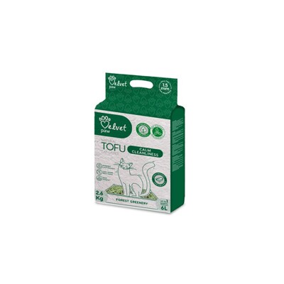 Podstielka pre mačky  Velvet Paw Tofu upokojujúca čistota s esenciou lesnej zelene 6 l