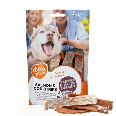 Pamlsok DUVO+ Fish! Prúžky losos & treska 150g